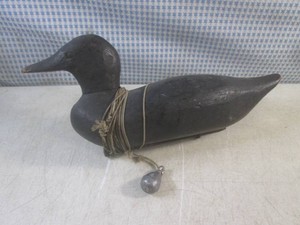(EC1) Vintage Hand Carved Duck Decoy with Line and Weight 16 Long