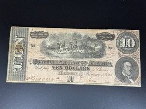 1864 $10 Confederate States of America Banknote (Type-68 Artillery Note)