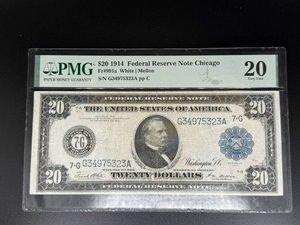 1914 $20 Federal Reserve Note Chicago PMG 20