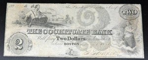 $2 Cochituate Bank in Boston Massachusetts Obsolete Bank Note