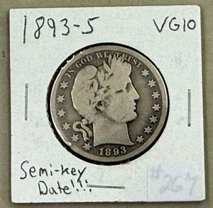 1893S Barber Half Dollar - Semi Key Date VG10