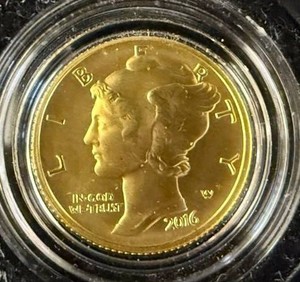 2016 Mercury Dime Centennial Gold Coin 110th Troy Oz (3.110 grams) .9999 Gold