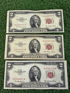 3 1953 Uncirculated Red Seal $2 Bills