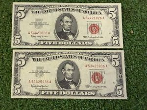 2 1963 Red Seal $5 Bills VF