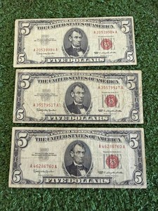 3 1963 $5 Red Seal Bills VF20