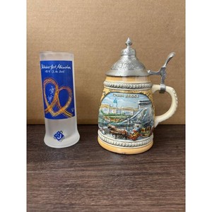 Porcelain Beer Stein Set with Lid - Budapest Souvenir, 2 Pieces