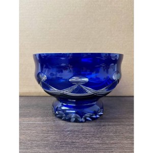 Cobalt Blue Pressed Glass Decorative Bowl with Geometric Pattern