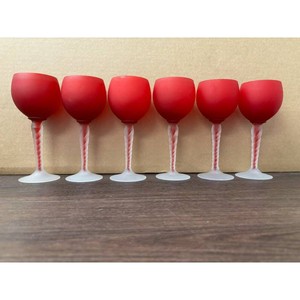 Red Frosted Glass Goblets with Swirl Stems, 6 Pieces