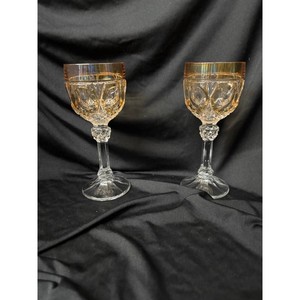 Amber Cut Crystal Stemmed Goblets Set of 2