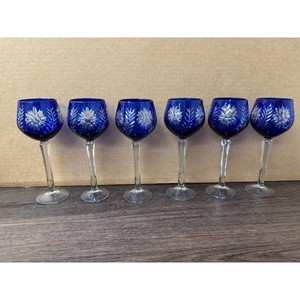 Cobalt Blue Cut Crystal Cordial Glasses Set of 6