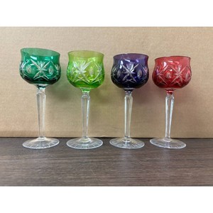 Colored Cut Crystal Stemmed Goblets Set of 4