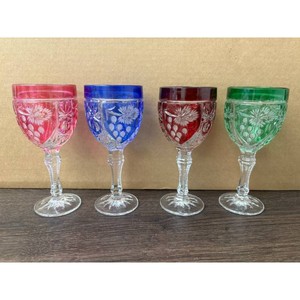 Colored Cut Crystal Cordial Glasses Set of 4