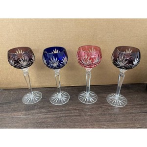 Cut Crystal Colored Stemmed Cordial Glasses Set of 4