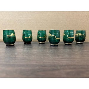 Green Glass Gold Scenic Shot Glasses Set of 6