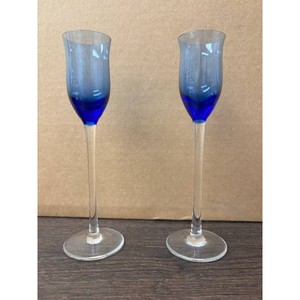 Blue and Clear Crystal Stemware Goblet Pair � Decorative Drinking Cups