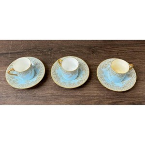 Blue Floral Porcelain Demitasse Cup & Saucer Set, 3