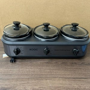KOOC Black Ceramic Triple Slow Cooker with 3 Lids