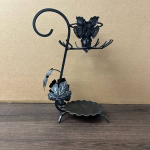 Black Metal Leaf Tiered Tabletop Stand with Tray