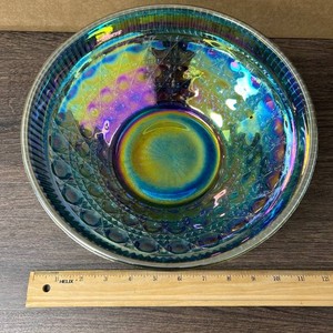 Iridescent Blue Teal Glass Decorative Serving Bowl � Fluted Pattern