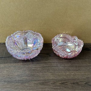 Pink Iridescent Pressed Glass Serving Dish Set � Carnival Style, 2 Pieces