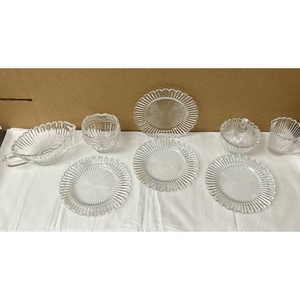Clear Pressed Glass Serving Dish & Bowl Collection - 8 Pieces