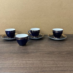 Russian Cobalt Blue Porcelain Demitasse Cup & Saucer Set, 4 Pieces