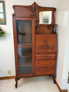Antique China Cabinet or Secretary Bookshelf with Keys Solid Condition