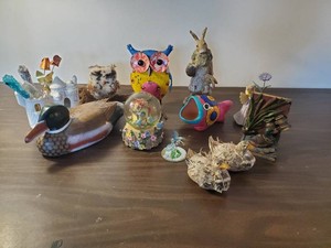 Misc Lot of dcor  Music Box water globe, Metal Out, Ceramic fish, and more