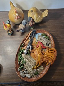 Chicken Rooster Lot of Dcor.  1976 Ceramic Wall Dcor, and more