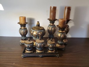 Beautiful Lot of Candle Holders, Unique Lided Decorative Jars with Marble-like body