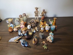 Misc Lot of Dcor Figurines, Paper Mache Figurines, small wood Ducks and more