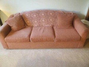 Pink Vintage Hide a Bed mid Century Modern Retro Feel with crochet afagan