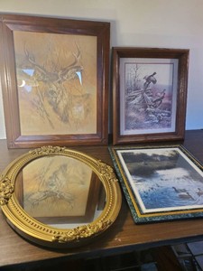 Lot of Framed Artwork and vintage Mirror