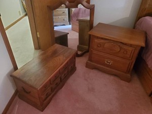 3 Bedroom Pieces Side Dresser, Mid Modern Wood Framed Mirror, and Hope chest