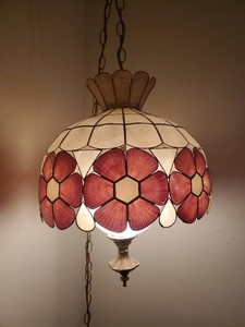 Gorgeous Mid Century Modern Floral Hanging Lamp with Large round glass globe