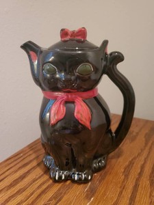 Vintage RARE Shafford Black Cat Teapot
