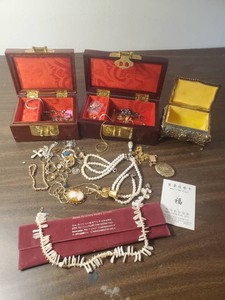 Costume Jewery  with 3 small vintage Jewelry boxes