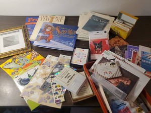 Misc Lot of Books, Sticker Books, Greeting Cards, Vintage recipie Box full of Recipies and more