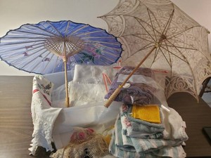 2 Decorative Umbrellas in Mint condition Doilies Linens and Vintage Towels