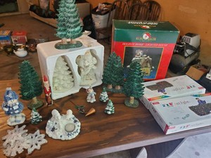 Christmas Items Net lights, Kurt Sanders Lighted Holiday Home, Christmas Wonder Set Porcelain tree and Santa Table figures and More