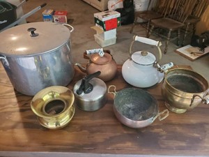Kitchen Items, Large Stock Pot, Copper Kettles, Tea Pot and More