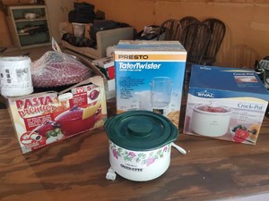 Pasta Premiere 5 piece set, 1 12 Quart Crockpot, and Presto Tator Twister all new in box