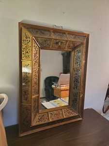 Reverse Painted Glass Mirror With Mid Century Modern Feel