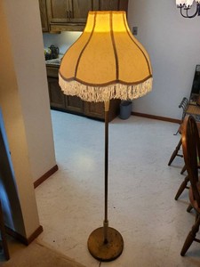 Vintage Floor Standing Lamp with fringe Shade and Milk Glass interior Shade