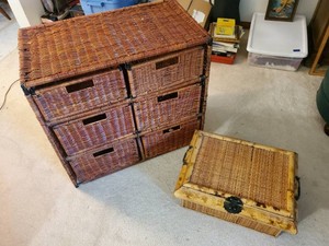 Wicker Storage Center with 6 Drawers and Bamboo wood wicker Storage Chest