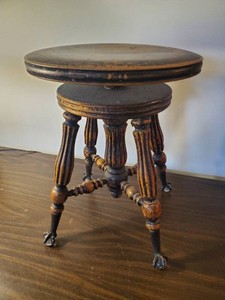 Antique Gerts Piano Organ Stool Glass Claw Ball feet