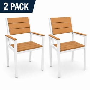 NEW 10 Outdoor Patio Dining Chairs - 5 Sets of 2 - White & Natural Wood-Look