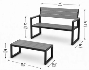 *NEW* 5 Outdoor Patio Bench & Coffee Table Sets - White Frame w/ Gray Polywood-Style