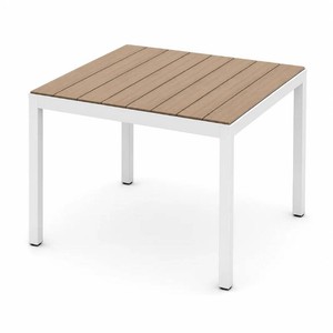 NEW 5 Outdoor Patio Dining Tables - White Frame w Natural Polywood-Style Tops - 35 Square