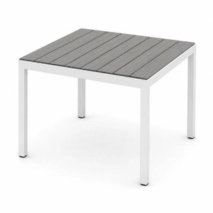 NEW 5 Outdoor Patio Dining Tables - White Frame w Gray Polywood-Style Tops - 35 Square